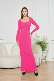 Two-in-one With Lining Double-layer Belly Contracting Hip Lifting Long Sleeve Narrow Dress (Option: Pink-M)