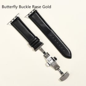 Men's Minimalist And Versatile Cowhide Strap (Option: Black Black Line-Butterfly Buckle Rose Gold-38or40or41MM)