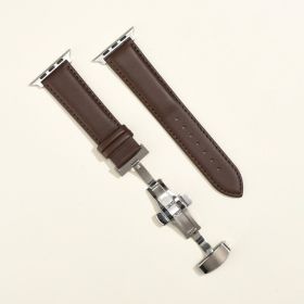 Men's Minimalist And Versatile Cowhide Strap (Option: Brown Brown Line-Butterfly Buckle Silver-42or44or45or49MM)