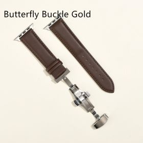 Men's Minimalist And Versatile Cowhide Strap (Option: Brown Brown Line-Butterfly Buckle Gold-42or44or45or49MM)