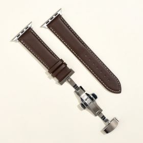 Men's Minimalist And Versatile Cowhide Strap (Option: Brown White Line-Butterfly Buckle Silver-42or44or45or49MM)