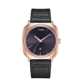 Square Calendar Business Men's Fashion Watch (Option: Rose Gold Shell Black Strap)