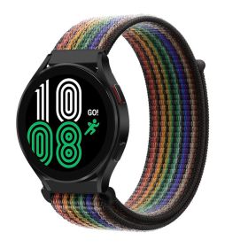 Applicable Smart Watch Galaxy Watch Classic4 Active2 Generation Nylon Loopback Strap (Option: Black Rainbow-20mm)