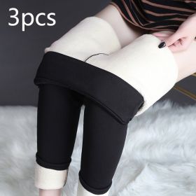 Winter Leggings Warm Thick High Stretch Lamb Cashmere Leggins Skinny Fitness Woman Pants (Option: Black 3pcs-3XL)