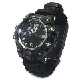 Outdoor Waterproof Multifunctional Climbing Watch Parachute Cord Woven Emergency Survival Watch (Color: Black)