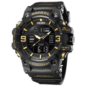 Sports Waterproof Electronic Watch Multi-function Training Alarm Clock Watch (Option: Black Gold)