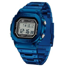 Alarm Clock Multifunctional Sport Watch Square Fashion Hand-lifting Light Waterproof (Option: Blue And White)