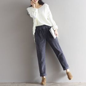 Large Size Women's Art Fan Xian Thin Corduroy Pants Autumn And Winter Loose Casual Trousers (Option: Gray-M)