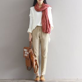 Large Size Women's Art Fan Xian Thin Corduroy Pants Autumn And Winter Loose Casual Trousers (Option: Apricot color-2XL)