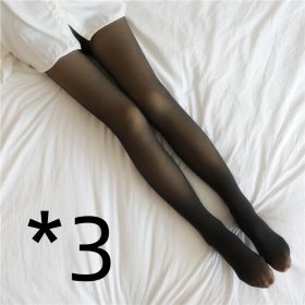 Fake Translucent Plus Size Leggings Fleece Lined Tights Fall And Winter Warm Fleece Pantyhose Women Fleece Lined Pantyhose Thermal Winter Tights (Option: 3pcs Black skin with feet-80grams plus size)