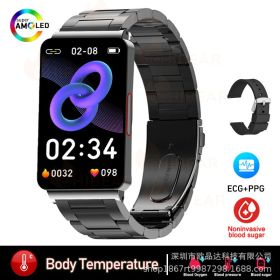 Smart Watch Blood Oxygen Body Temperature Sleep Monitoring Health Smart Bracelet (Option: Black Steel Silicone)