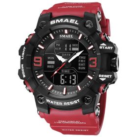 Sports Waterproof Electronic Watch Multi-function Training Alarm Clock Watch (Option: Black And Red)