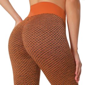 Plaid Leggings Fitness Yoga Pants Women's Seamless High Waist Breathable Gym Leggings (Option: Orange-XL)