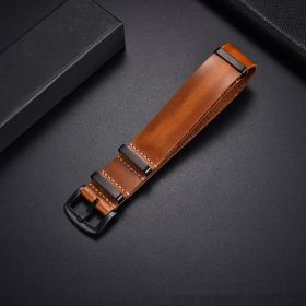 Retro Top Layer Cow Leather Watch Strap (Option: Light Brown Black Buttons-18mm)