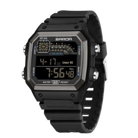 Electronic Watch Luminous Waterproof Sports Men Thin Square (Option: All Black)