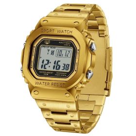 Alarm Clock Multifunctional Sport Watch Square Fashion Hand-lifting Light Waterproof (Option: Golden White)