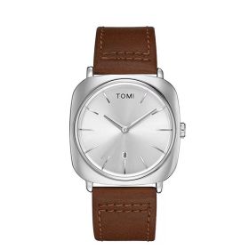 Square Calendar Business Men's Fashion Watch (Option: White Shell Coffee Strap)