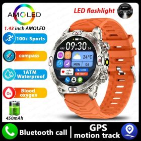 Smart Watch HD AMLOED Screen Bluetooth Calling Sports Watch (Option: Silver Case Orange Silicone)