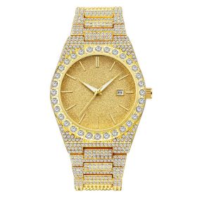 Men's Diamond Calendar Quartz Watch (Option: Gold Strap Gold Noodles)