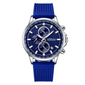 New Men's Silicone Strap Six-pin Steel Strap Business Casual Watch (Option: Blue Ribbon Silver Case)