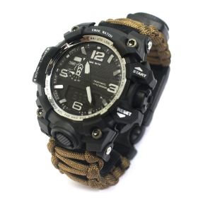 Outdoor Waterproof Multifunctional Climbing Watch Parachute Cord Woven Emergency Survival Watch (Color: Brown)