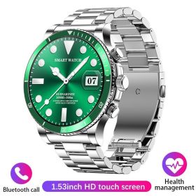 Multi-sport Mode Callable Heart Rate Weather Watch (Option: Steel Belt Silver Green)