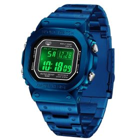 Alarm Clock Multifunctional Sport Watch Square Fashion Hand-lifting Light Waterproof (Option: Blue And Black)