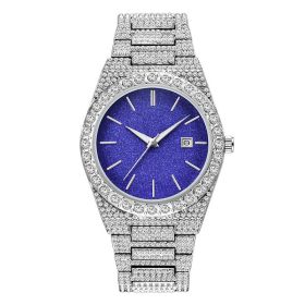 Men's Diamond Calendar Quartz Watch (Option: Silver Streak Blue Face)