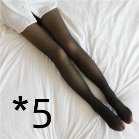 Fake Translucent Plus Size Leggings Fleece Lined Tights Fall And Winter Warm Fleece Pantyhose Women Fleece Lined Pantyhose Thermal Winter Tights (Option: 5pcs Black skin with feet-80grams plus size)