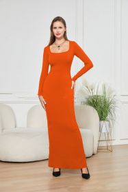 Two-in-one With Lining Double-layer Belly Contracting Hip Lifting Long Sleeve Narrow Dress (Option: Orange-XS)