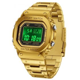 Alarm Clock Multifunctional Sport Watch Square Fashion Hand-lifting Light Waterproof (Option: Gold Black)