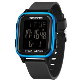 Fashion Trend Multi-functional Man's And Woman's Watch Alarm Clock Single Display Electronic Watch (Option: Black And Blue)