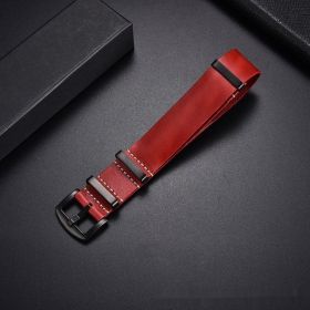 Retro Top Layer Cow Leather Watch Strap (Option: Red Black Buttons-18mm)