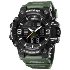 Sports Waterproof Electronic Watch Multi-function Training Alarm Clock Watch (Option: Black And Green)