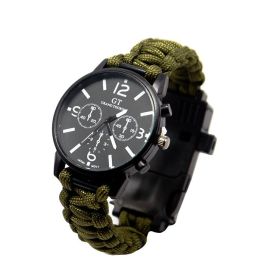 Multifunctional Survival Led Light Outdoor Waterproof Camping First Aid Parachute Cord Climbing Watch (Option: Army Green 063)