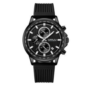 New Men's Silicone Strap Six-pin Steel Strap Business Casual Watch (Option: All Black Silver Needle)