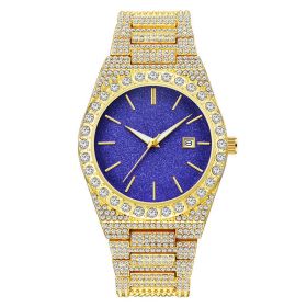 Men's Diamond Calendar Quartz Watch (Option: Gold Strap Blue Face)