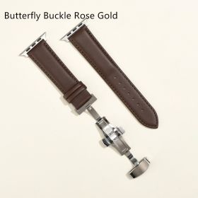 Men's Minimalist And Versatile Cowhide Strap (Option: Brown Brown Line-Butterfly Buckle Rose Gold-38or40or41MM)