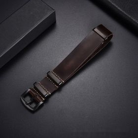 Retro Top Layer Cow Leather Watch Strap (Option: Dark Brown Black Buttons-20mm)