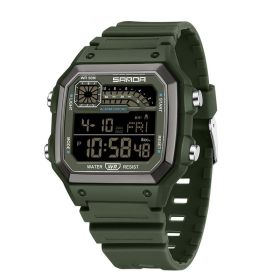 Electronic Watch Luminous Waterproof Sports Men Thin Square (Option: Army Green)