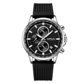 New Men's Silicone Strap Six-pin Steel Strap Business Casual Watch (Option: Black Belt Silver Case)