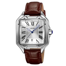 Fashion Retro Watch Male Student (Option: Silver Brown Belt)