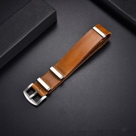 Retro Top Layer Cow Leather Watch Strap (Option: Light Brown Silver Buckle-18mm)