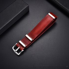 Retro Top Layer Cow Leather Watch Strap (Option: Red Silver Buckle-20mm)