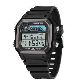 Electronic Watch Luminous Waterproof Sports Men Thin Square (Option: Black And White)