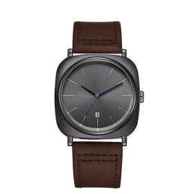 Square Calendar Business Men's Fashion Watch (Option: Black Shell Deep Coffee Strap)