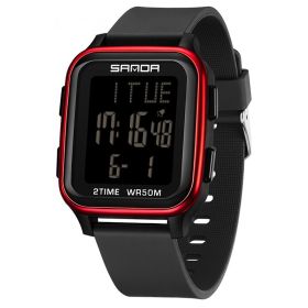 Fashion Trend Multi-functional Man's And Woman's Watch Alarm Clock Single Display Electronic Watch (Option: Black And Red)