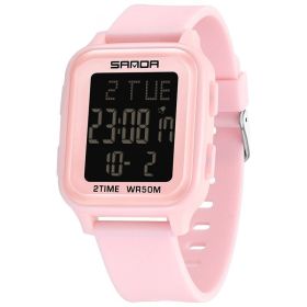 Fashion Trend Multi-functional Man's And Woman's Watch Alarm Clock Single Display Electronic Watch (Option: Cherry Blossom Powder)