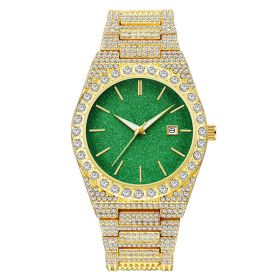 Men's Diamond Calendar Quartz Watch (Option: Gold Strap Green Surface)