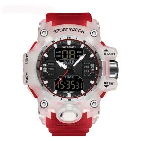 Multifunctional Men's Fashion Korean Style Waterproof Shockproof Transparent Watch (Option: Transparent Red)